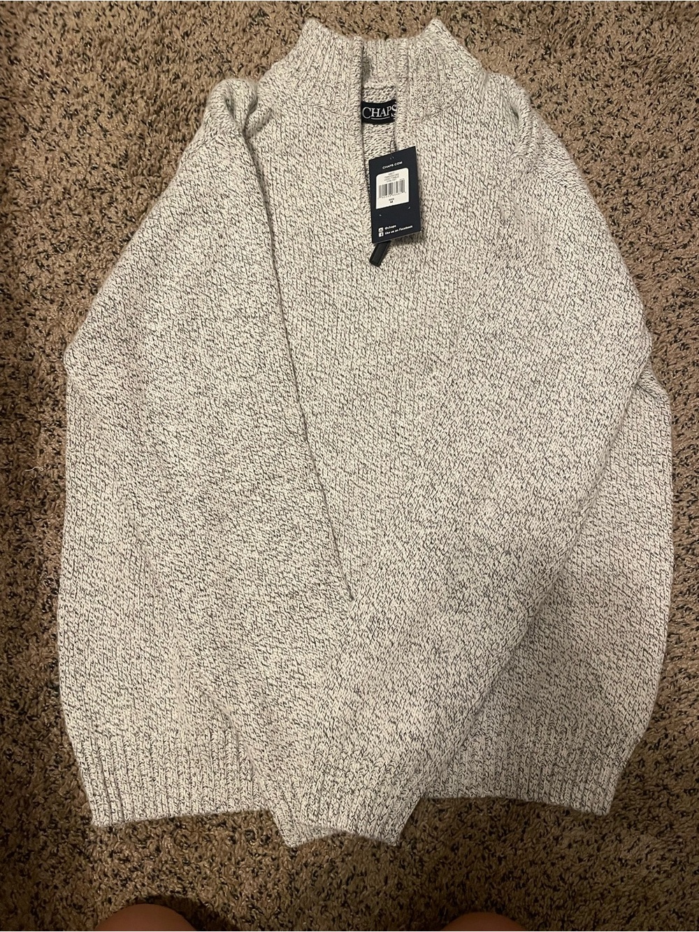 NWT Chaps Men's Marled Cream and Gray Quarter-Zip Sweater